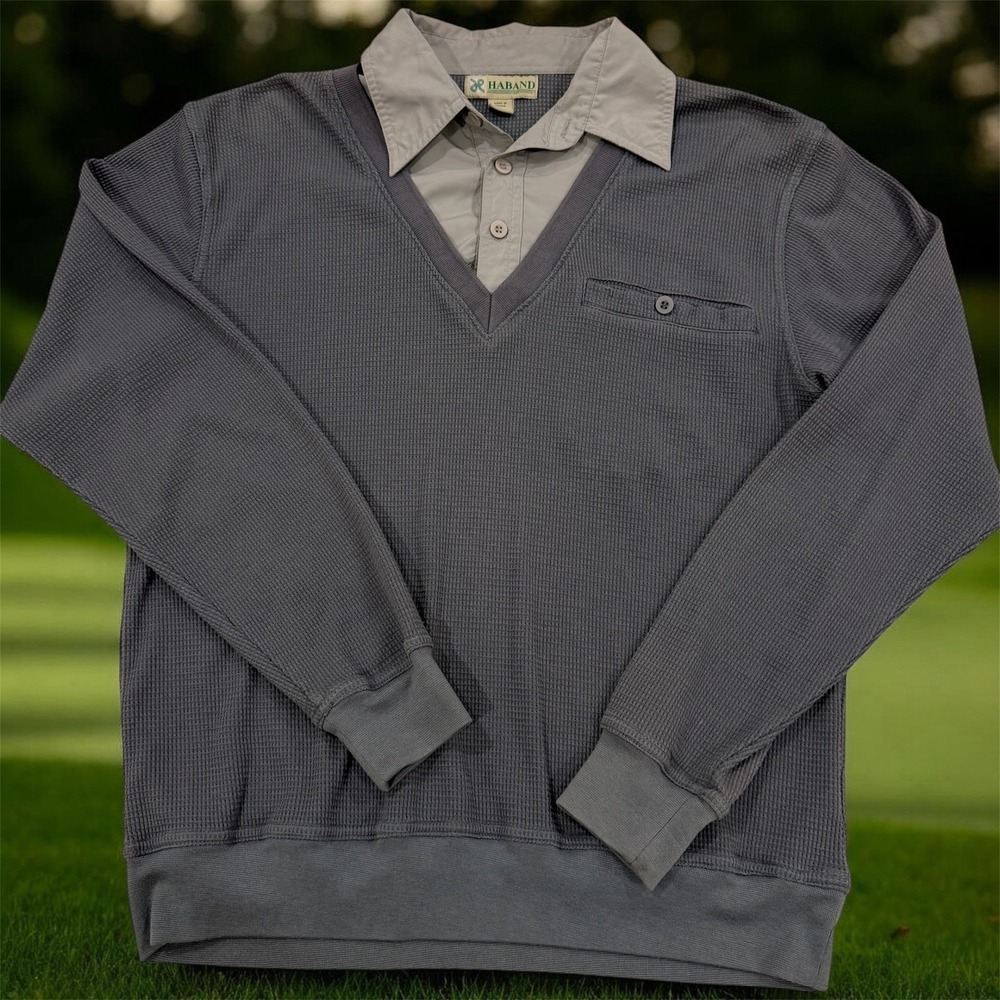 Haband 2in1 Collared Retro Golf Country Club Vintage Pullover Sweater Sz M Gray